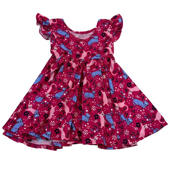 DotDotSmile Skater Dress Pink & Blue Cat Print 12-24 Months - Picture 2 of 4
